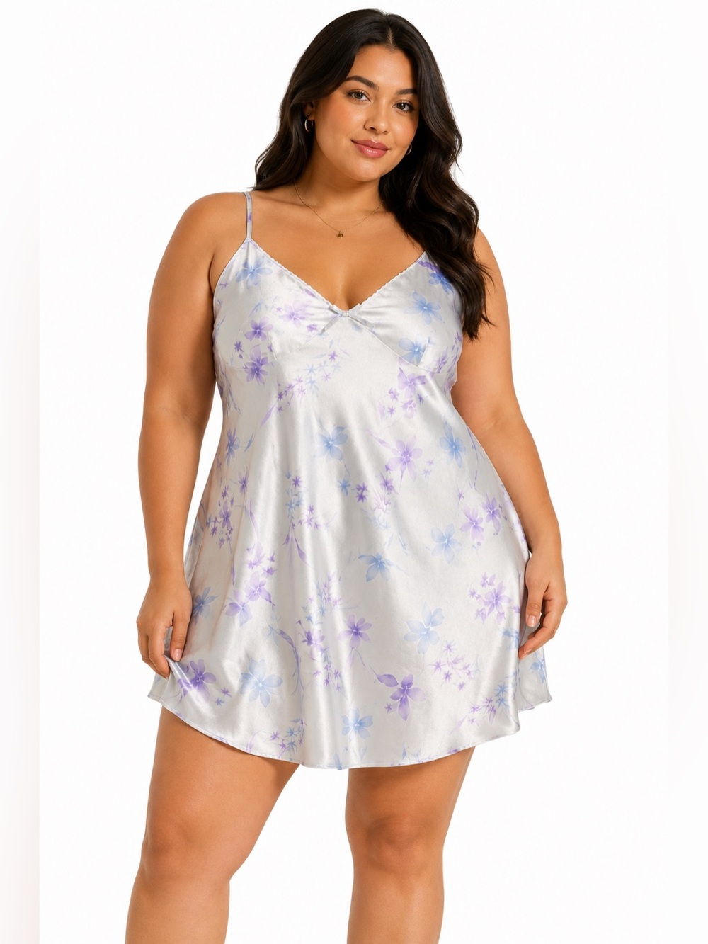90s/Y2K European Vintage BHS Floral Lace Trim Slip Dress Mini (Blue/Purple) XL